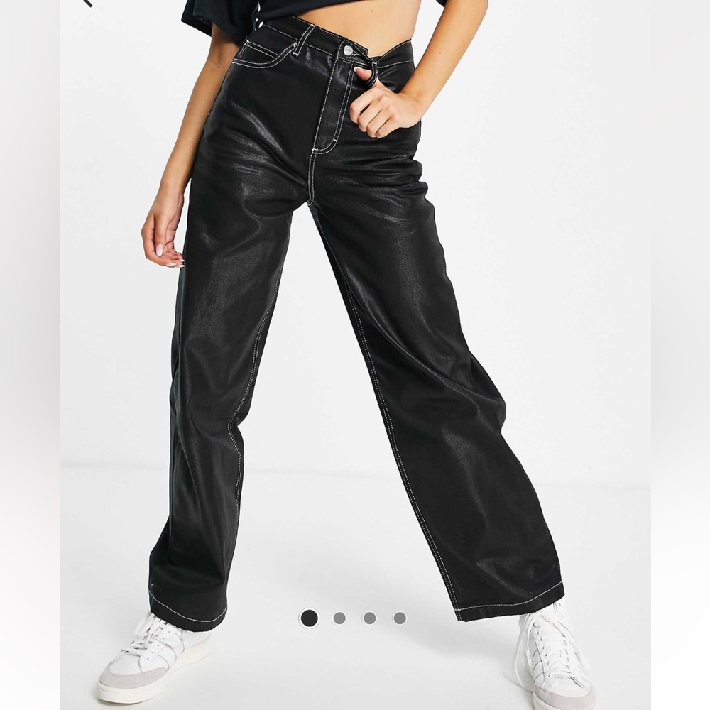 Topshop Coated Baggy Jean in Black